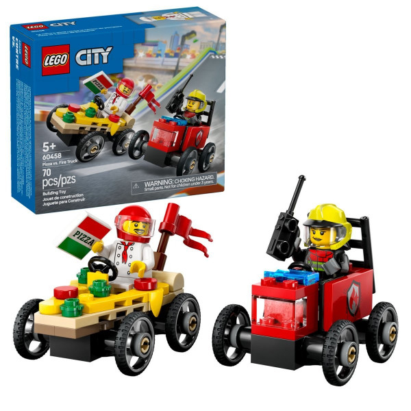 LEGO 60458 Pizzásautó vs. tűzoltóautó, versenyautós csomag