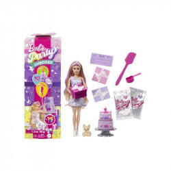 Barbie Party Reveal szett - Francia bulldog Baba, babakocsi Mattel