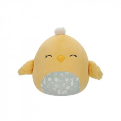 Squishmallows 20 cm - Aimee a sárga csibe csukott szemekkel és zöld, virágos és húsvéti mintás hassa 20 cm alatt Squishmallows