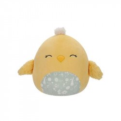 Squishmallows 20 cm - Aimee a sárga csibe csukott szemekkel és zöld, virágos és húsvéti mintás hassa 20 cm alatt Squishmallows