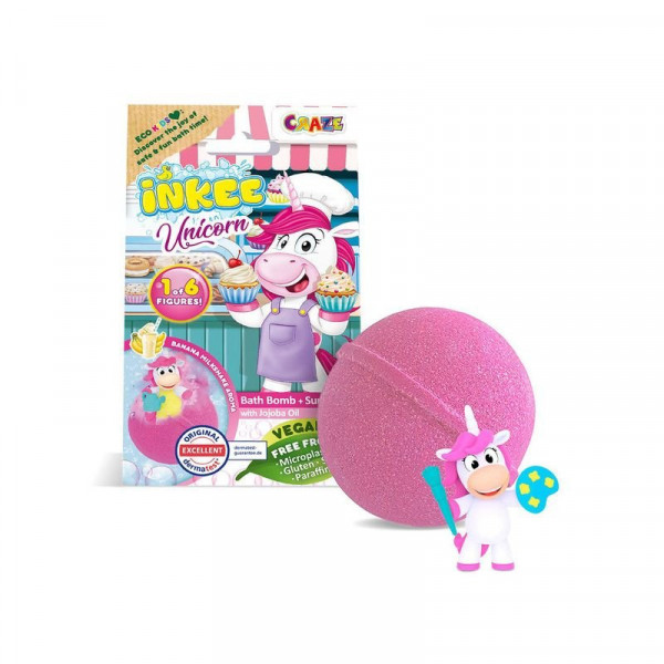 Inkee, vegan fürdőgolyó csomag Unikornis figurával, banán aromájú