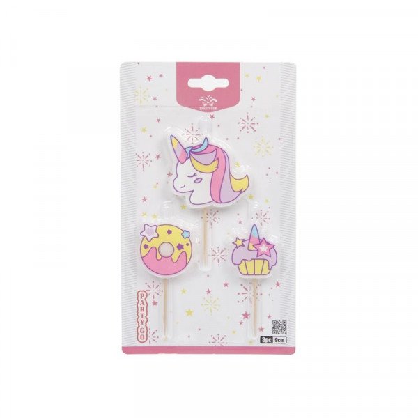 Gyertya szett 3 db unikornis 9 cm