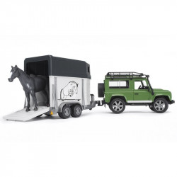 Land Rover Defender kombi lószállító pótkocsival és 1 lóval Autó, jármű Bruder