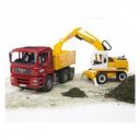 MAN TGA építőipari teherautó és Liebherr kotrógép