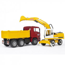 MAN TGA építőipari teherautó és Liebherr kotrógép Autó, jármű Bruder