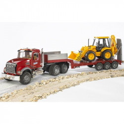 MACK Granite alacsony alvázú teherautó JCB 4CX kotrógéppel Autó, jármű Bruder