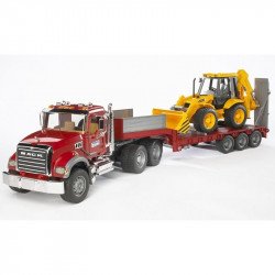 MACK Granite alacsony alvázú teherautó JCB 4CX kotrógéppel Autó, jármű Bruder