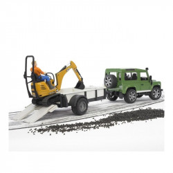 Land Rover Defender egytengelyes pótkocsi, JCB mikro kotrógép és munkás