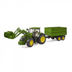 John Deere 7R 350 traktor homlokrakodóval és tandemtengelyes billenő pótkocsival Autó, jármű Bruder