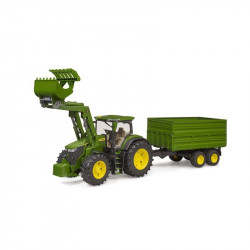 John Deere 7R 350 traktor homlokrakodóval és tandemtengelyes billenő pótkocsival