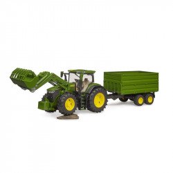 John Deere 7R 350 traktor homlokrakodóval és tandemtengelyes billenő pótkocsival Autó, jármű Bruder