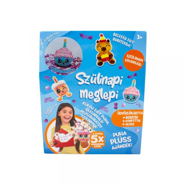 Szülinapi üdvözlőkártya plüss figurával, 12 féle