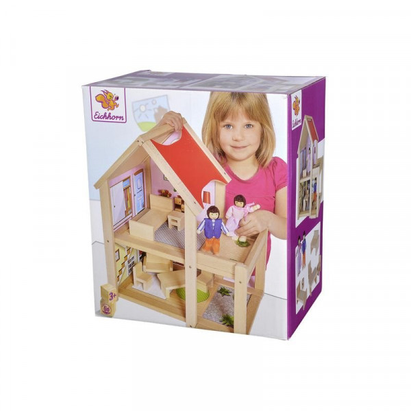 Eichhorn fa babaház bútorokkal, 2 babával