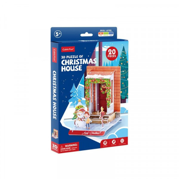 Karácsonyi 3D puzzle házikó, hóember, fenyő