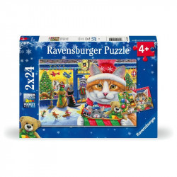 Puzzle 2x24 db - Karácsonyi cicák 1-99 darabos puzzle Ravensburger