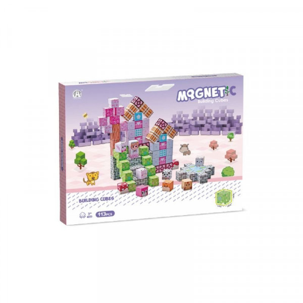 Mágneses építőkockák - lila város 113 db /cs