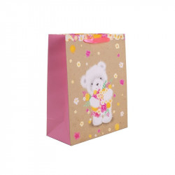 Papírtasak maci virággal 26x32 Díszcsomagoló, dísztasak Nincs