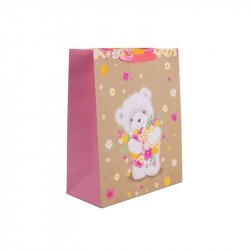 Papírtasak maci virággal 26x32 Díszcsomagoló, dísztasak Nincs