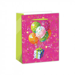 Papírtasak rózsaszínű, lufikkal 26x32 Díszcsomagoló, dísztasak Nincs