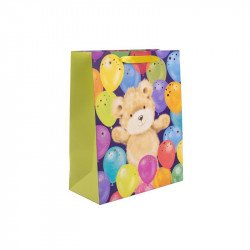 Papírtasak macival és lufikkal 26x32 Díszcsomagoló, dísztasak Nincs