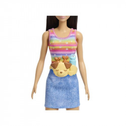 Barbie kutyasétáltó görkoris szett - barna baba