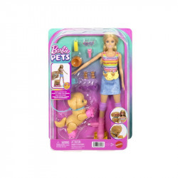 Barbie kutyasétáltó görkoris szett - szőke baba