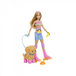 Barbie kutyasétáltó görkoris szett - szőke baba