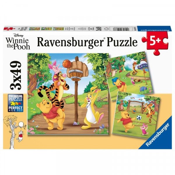 Puzzle 3x49 db - Micimackó sportos napja